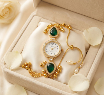 Ethnic Emerald Green Teardrop Ghungroo Jewelry Watch