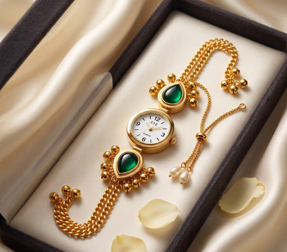 Ethnic Emerald Green Teardrop Ghungroo Jewelry Watch