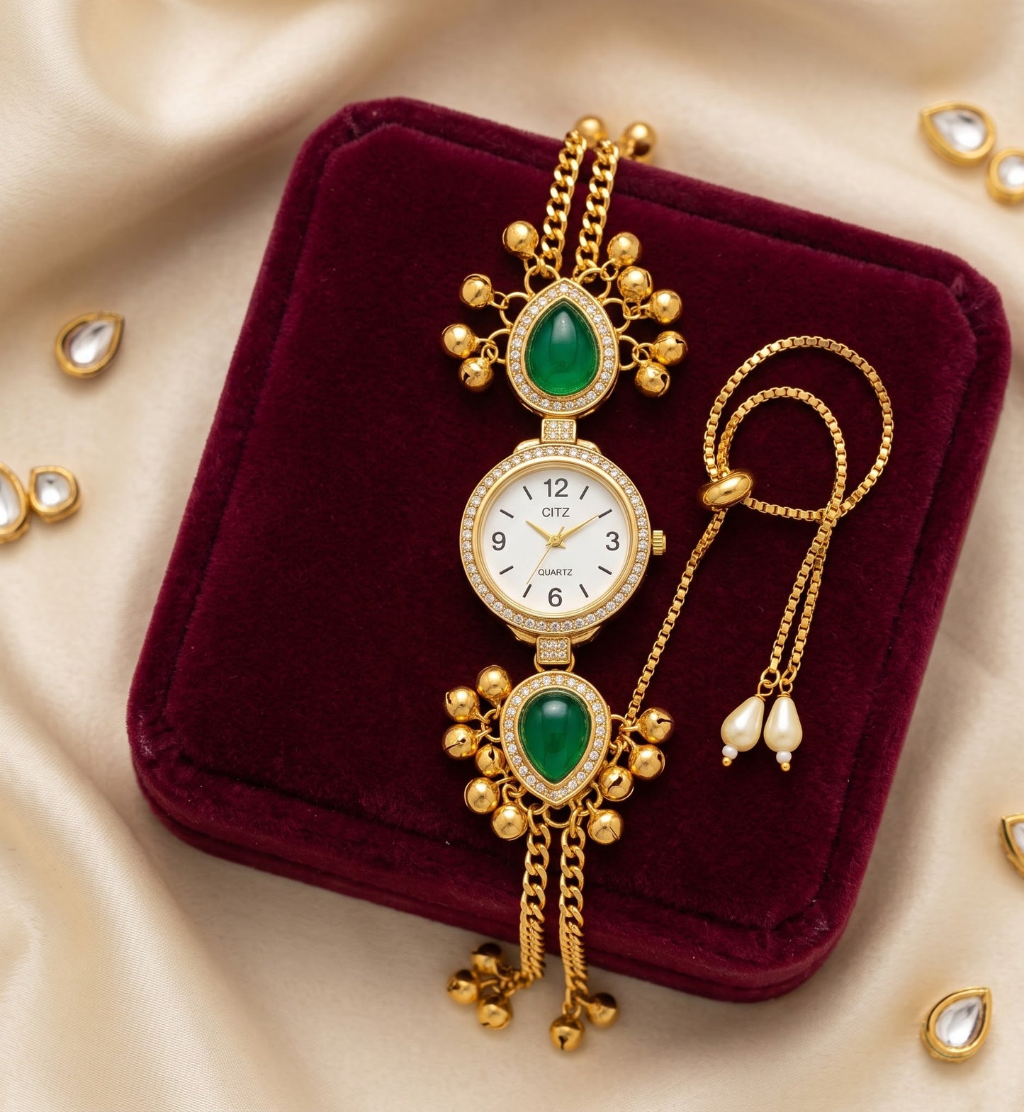 Ethnic Emerald Green Teardrop Ghungroo Jewelry Watch