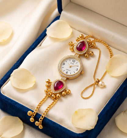 Ethnic Ruby Red Teardrop Ghungroo Jewelry Watch