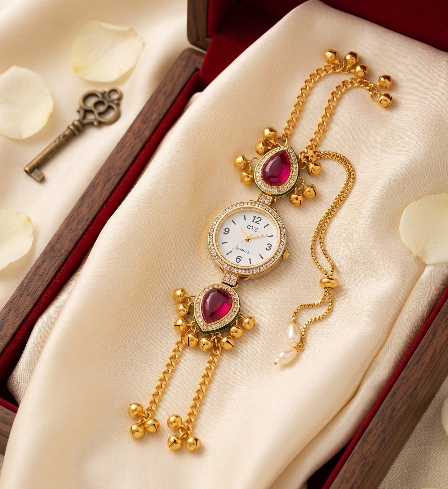 Ethnic Ruby Red Teardrop Ghungroo Jewelry Watch