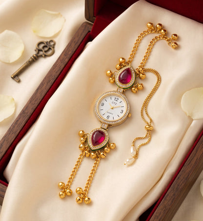 Ethnic Ruby Red Teardrop Ghungroo Jewelry Watch