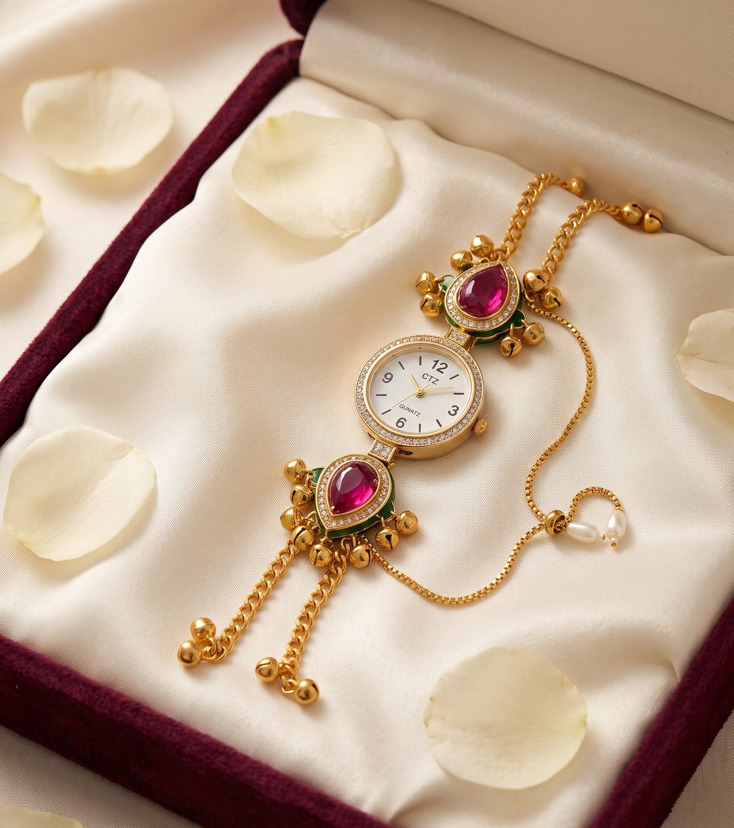 Ethnic Ruby Red Teardrop Ghungroo Jewelry Watch