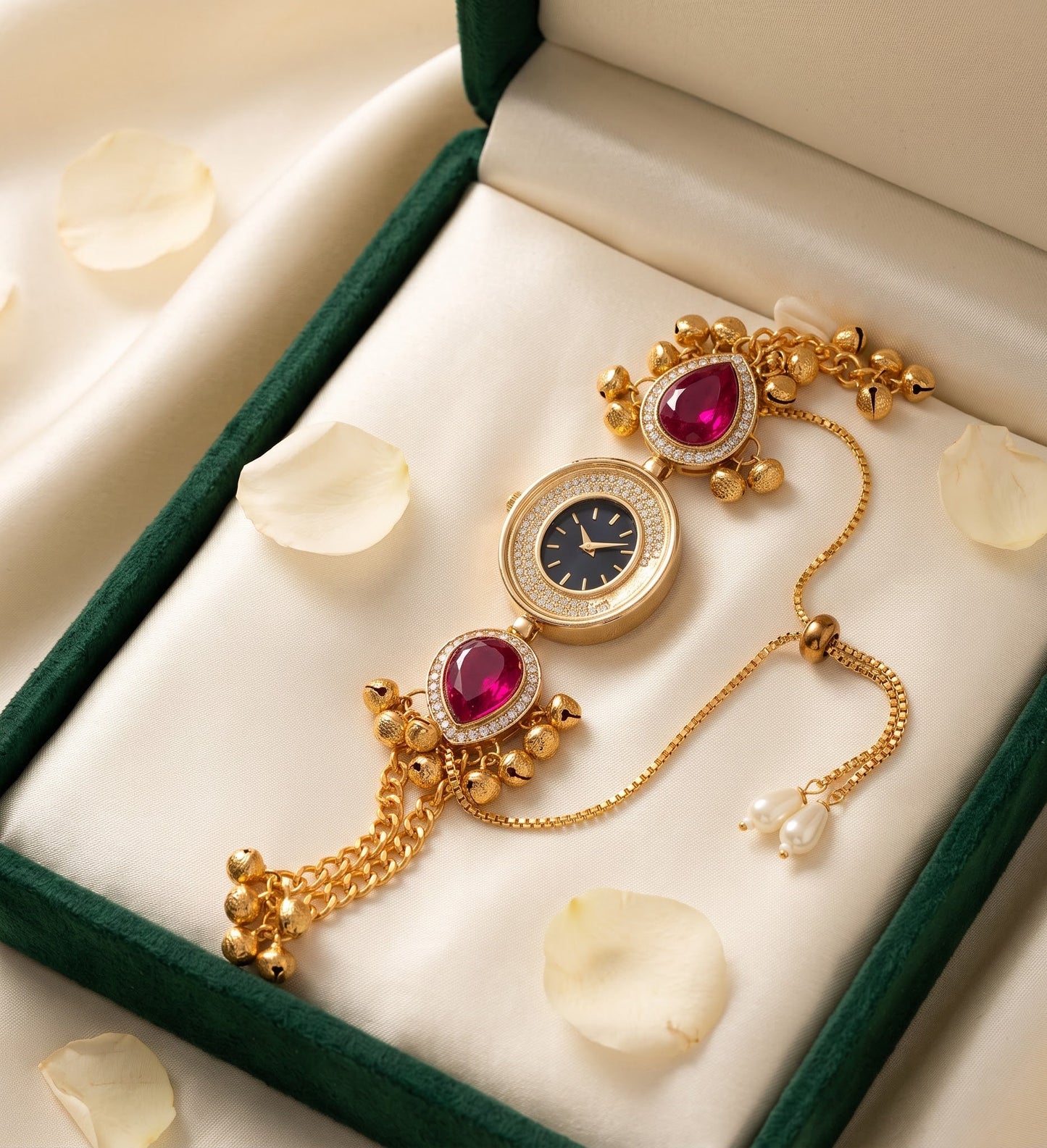 Ethnic Black Dial Ruby Ghungroo Jewelry Watch