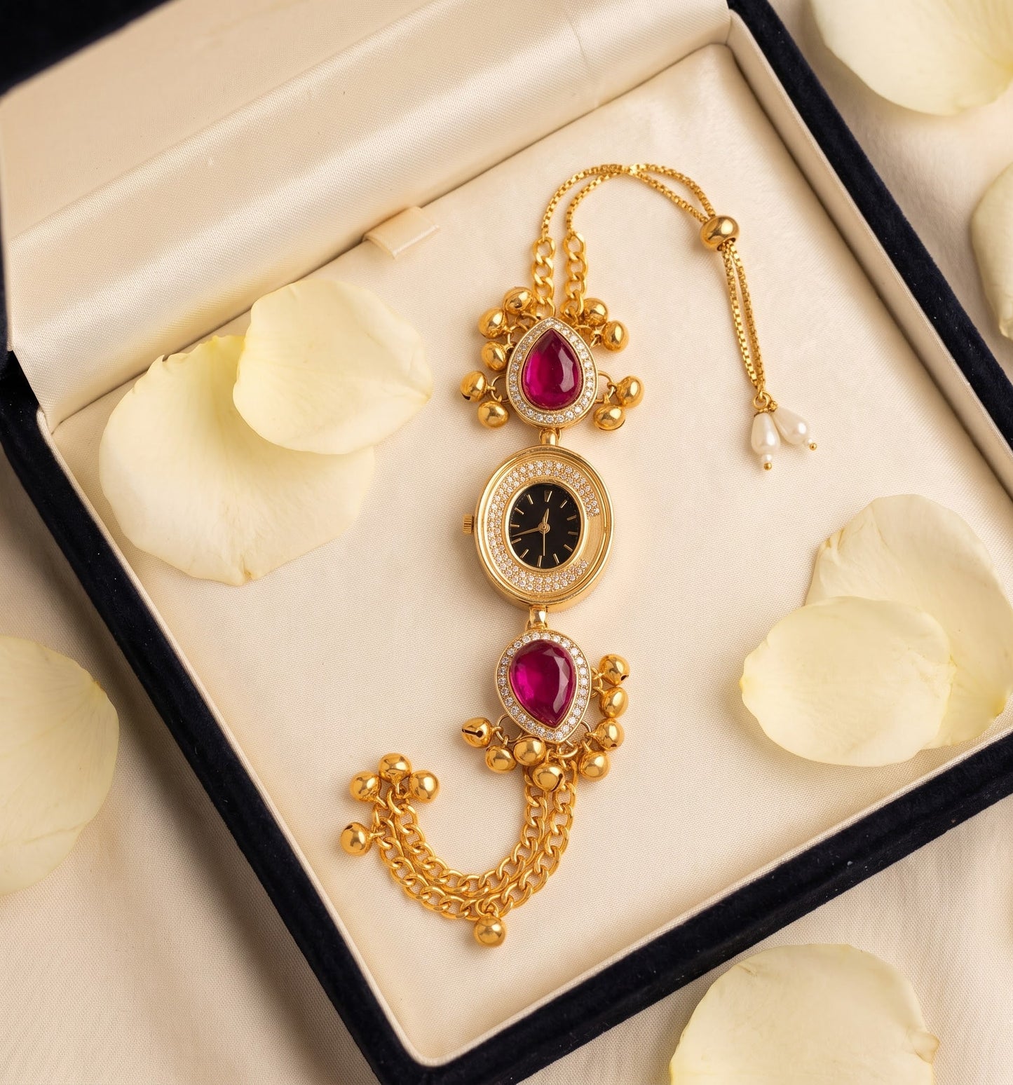 Ethnic Black Dial Ruby Ghungroo Jewelry Watch