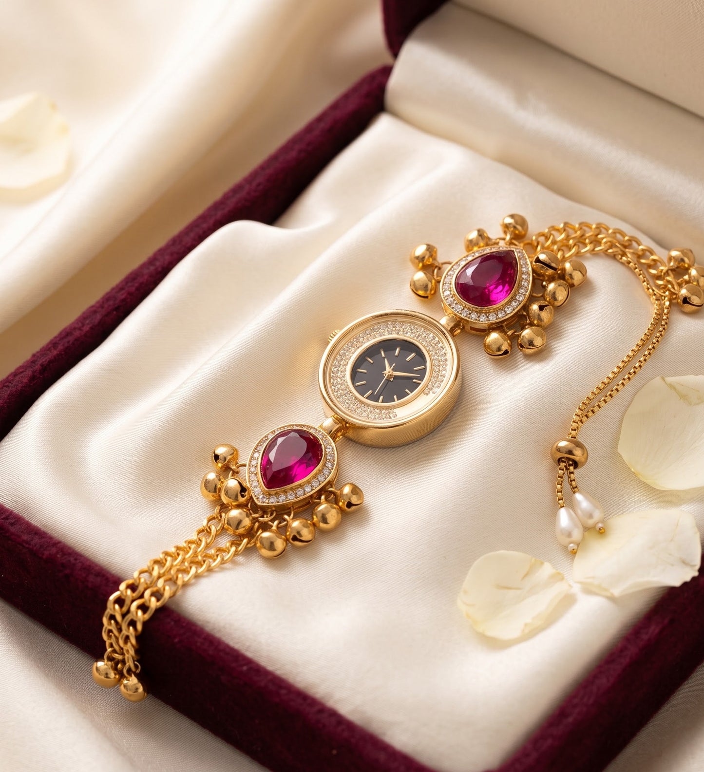 Ethnic Black Dial Ruby Ghungroo Jewelry Watch